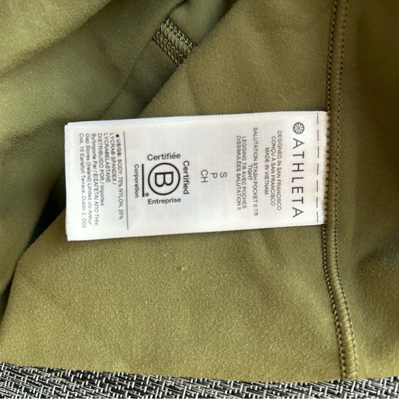 Athleta Women's Leggings Salutation Stash Pocket 7/8 Tight Army Green Size Small - Picture 2 of 8